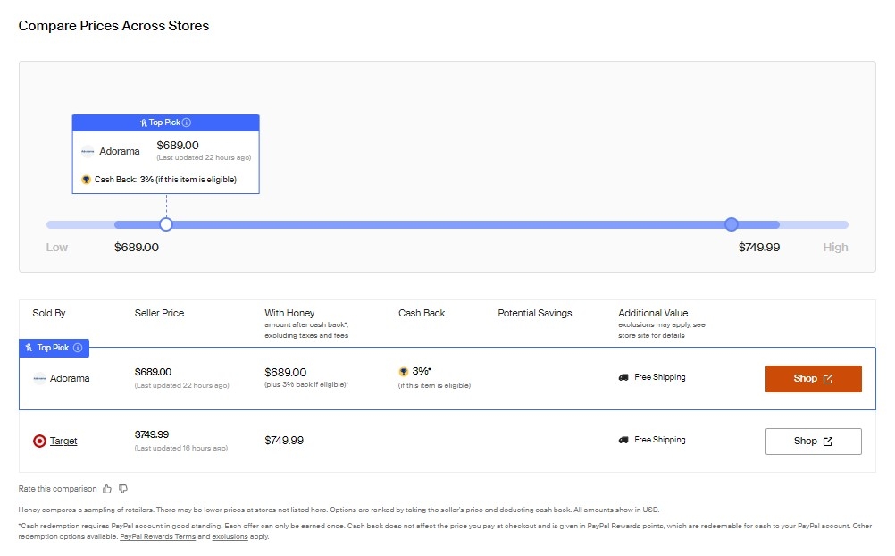 The Honey platform comparing two coupons.