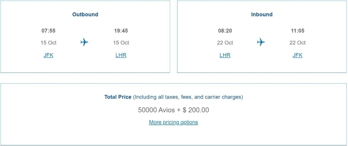 Flights from JFK to London.