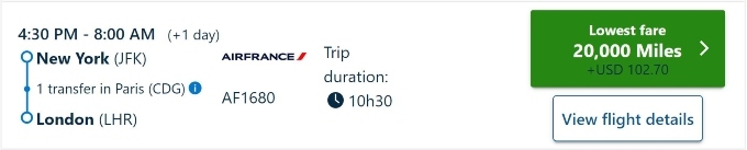 A flight from JFK to London.