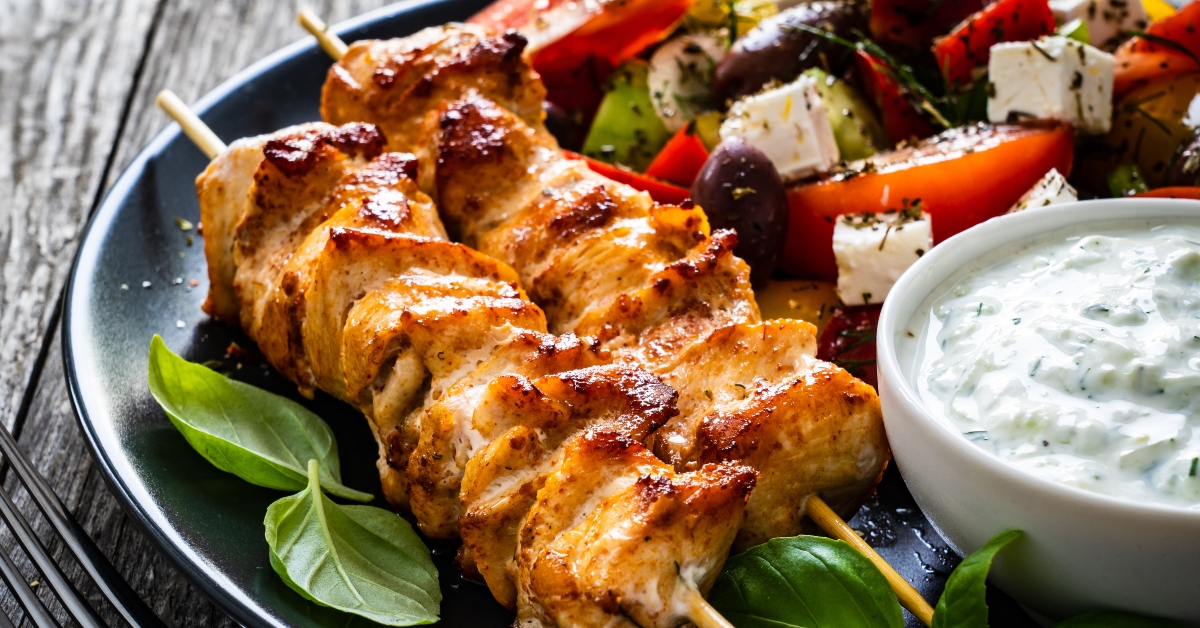 fried souvlaki greek salad
