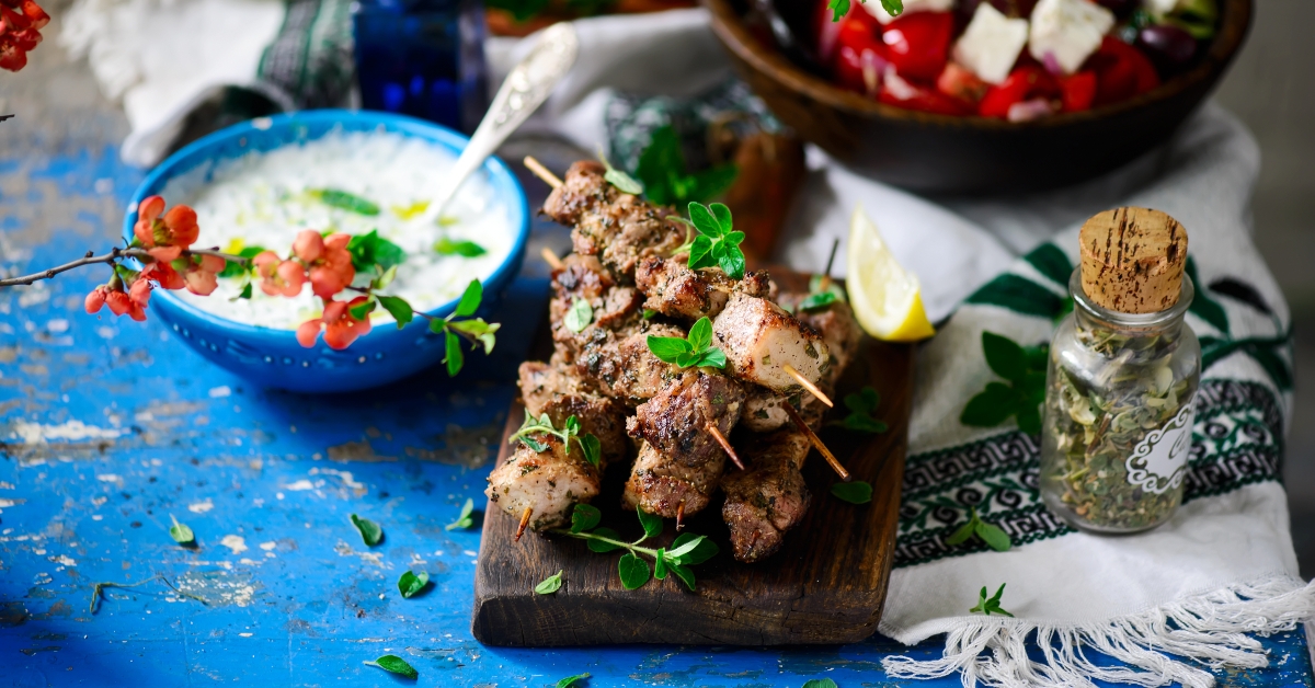 greek-style pork souvlaki skewers