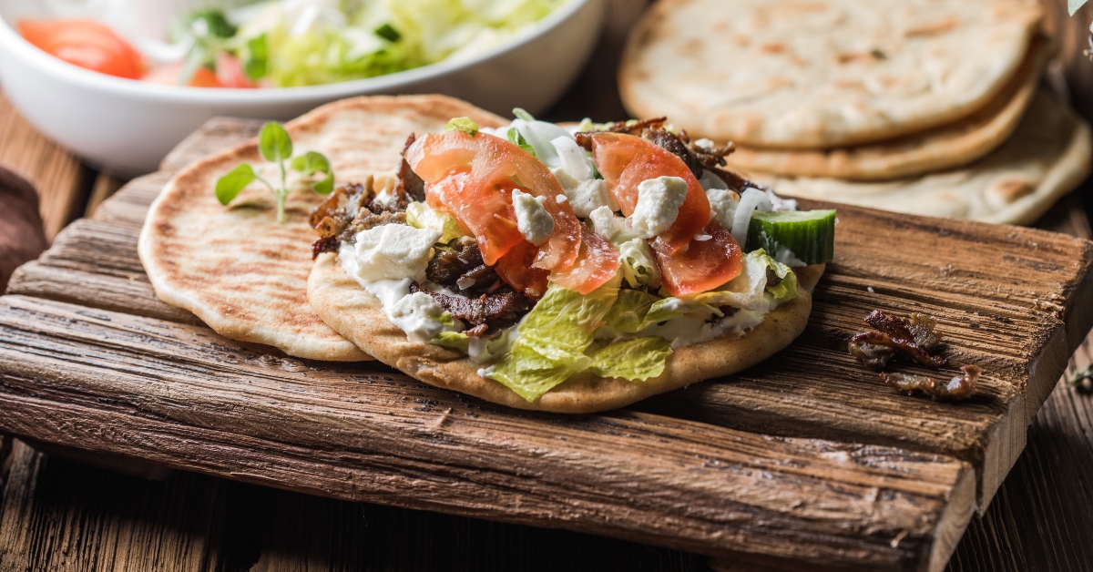 greek gyros wrapped in pita breads 