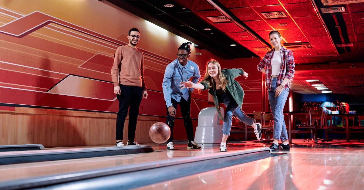throwing bowling ball on track