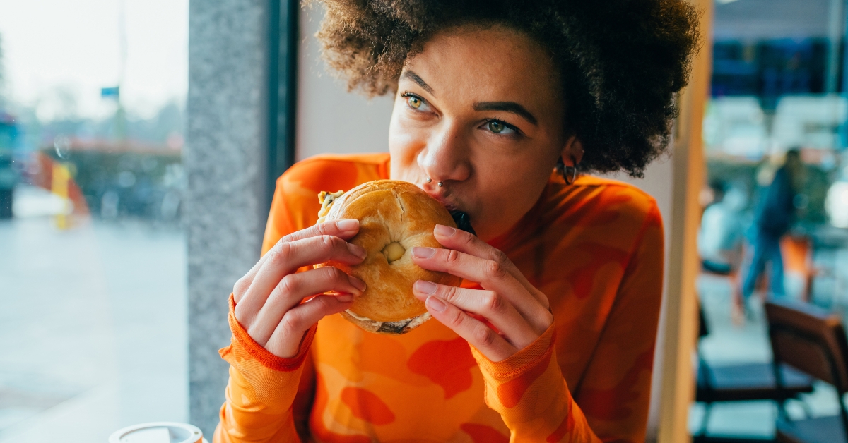 biting hamburger 