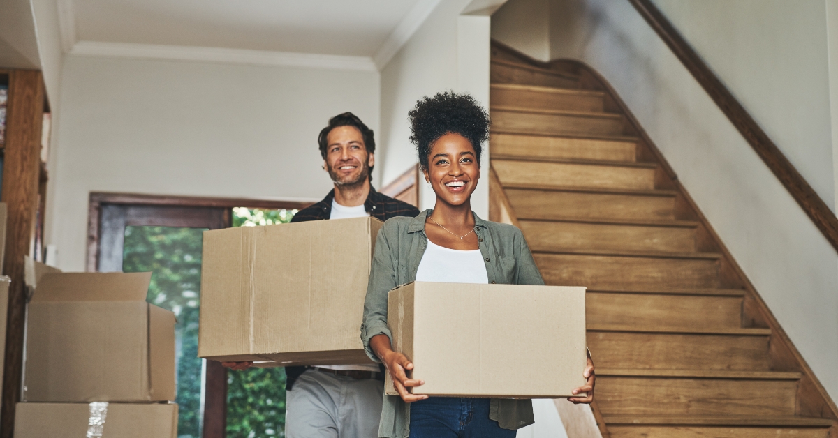 Couple, moving at home