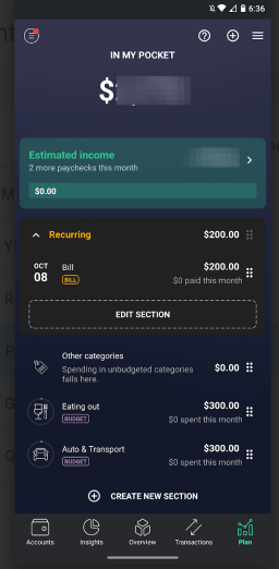 PocketGuard dashboard.
