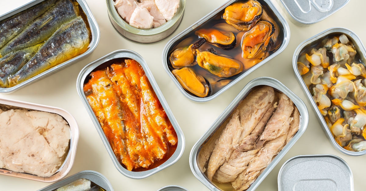 assortment of canned foods