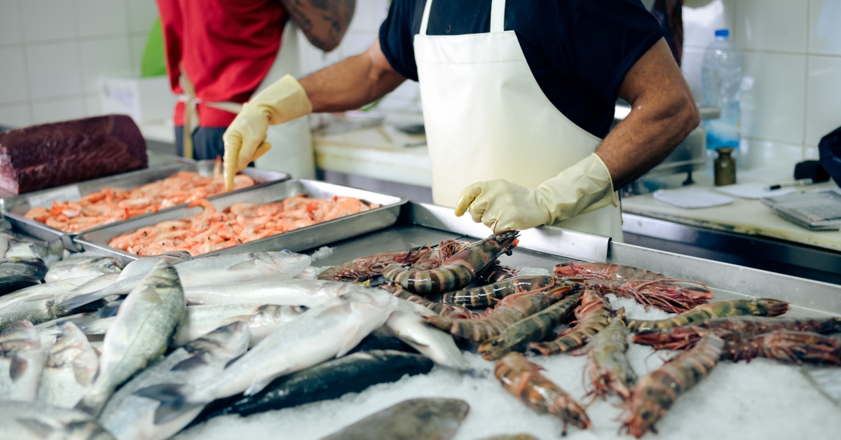 store tray with seafood
