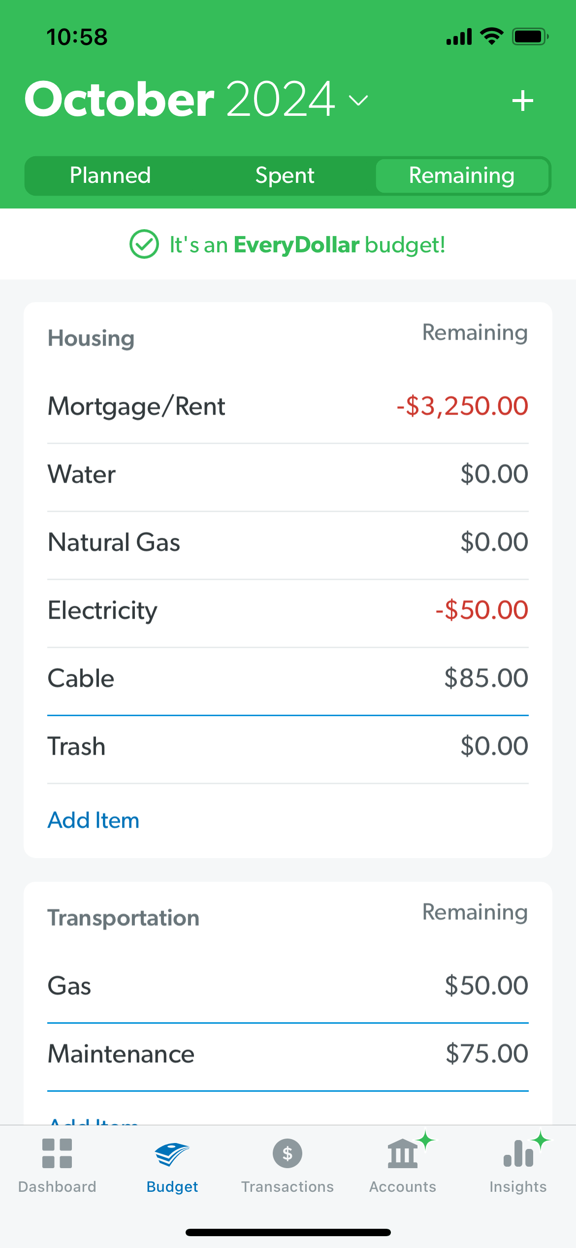EveryDollar budgeting app.