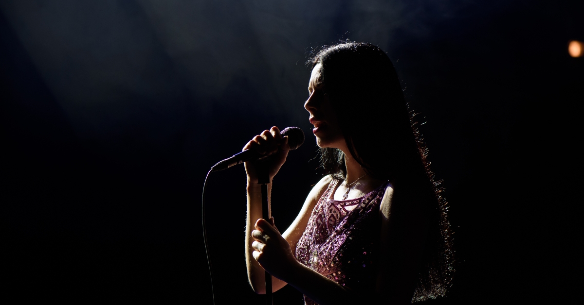 Shadow of singer in light