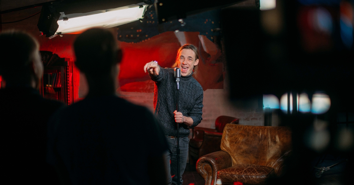 Stand-up comedian on stage