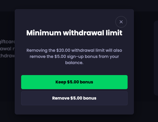 Minimum withdrawal limit.