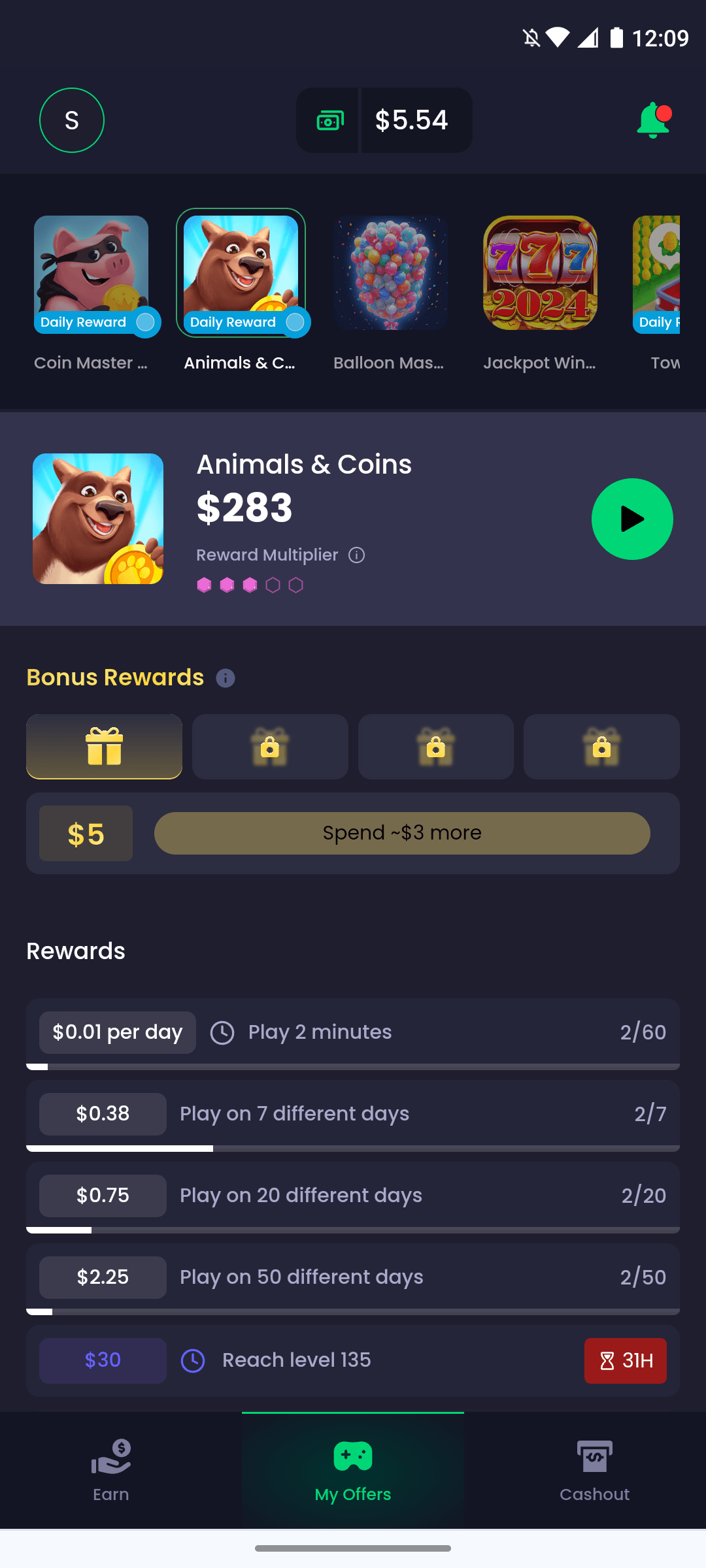 Freecash animals and coins game.