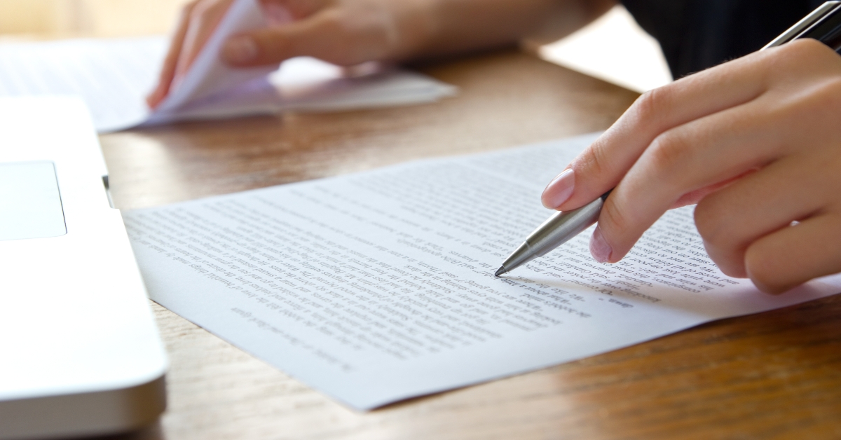 Woman working with text