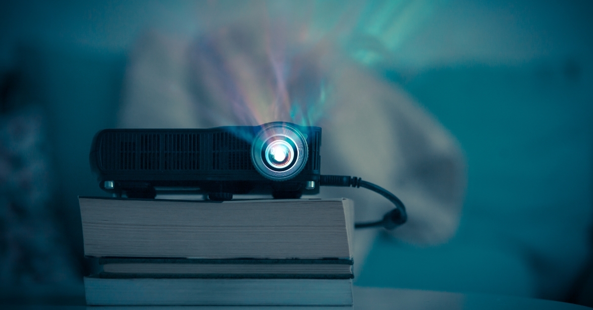video projector on table in living room