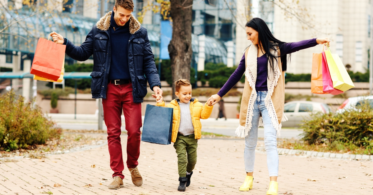 family walking down the street
