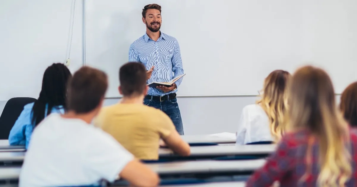 Students listening to professor
