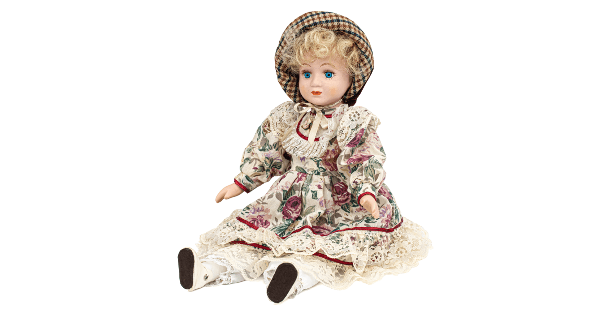 Porcelain doll, isolated on white background