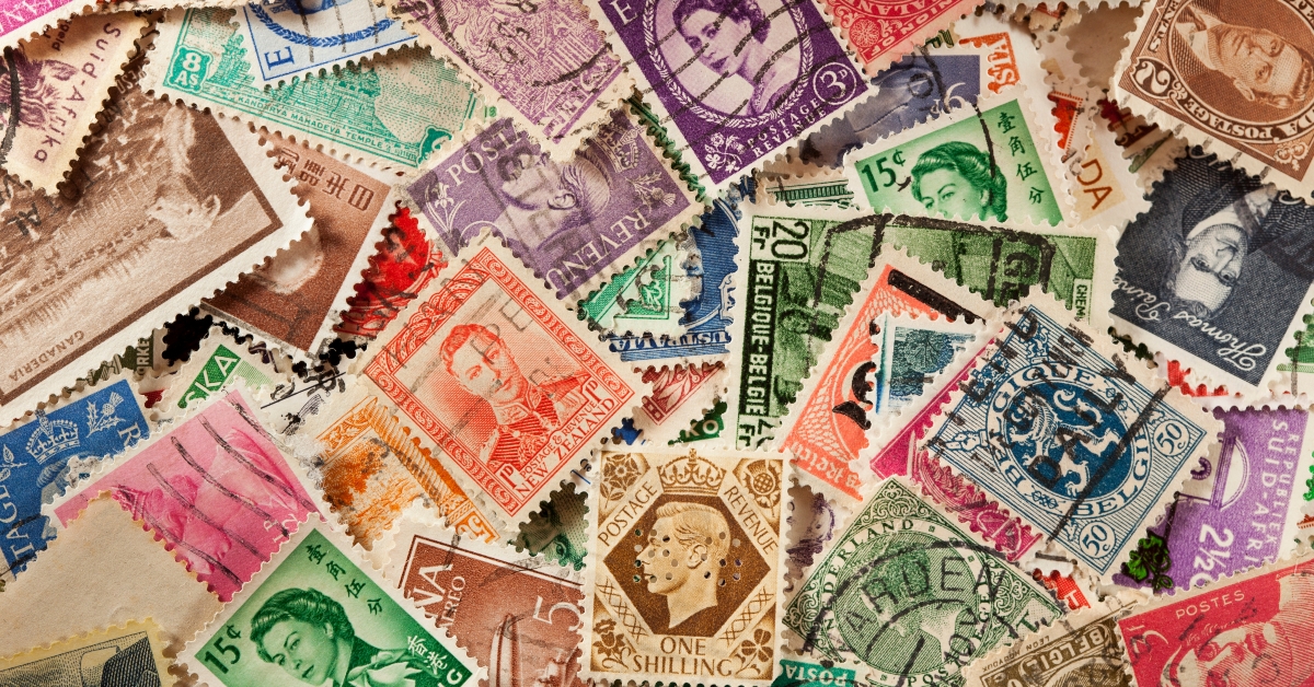 colorful vintage used postage stamps