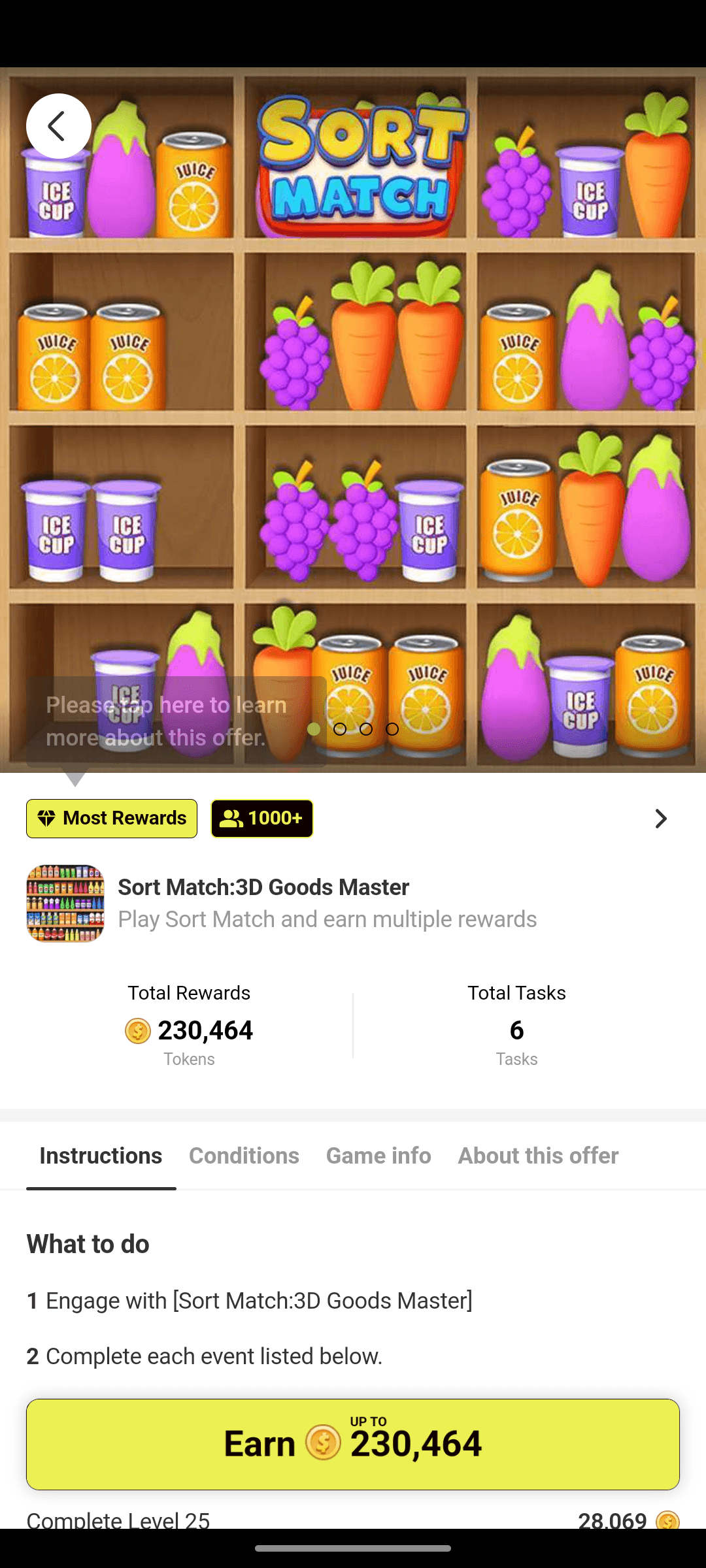Sort Match 3D Goods Master game shown on the Lucky Day app.