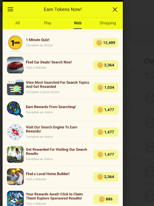 A column of games and tokens available on the Lucky Day app.