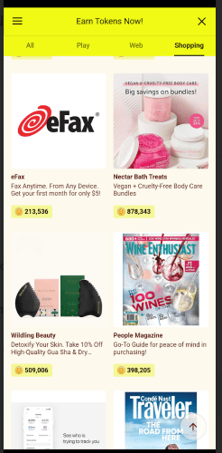 Shopping rewards available and their token amount shown on the Lucky Day app.