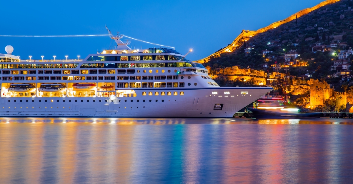 Beautiful luxury cruise ship at Alanya harbor