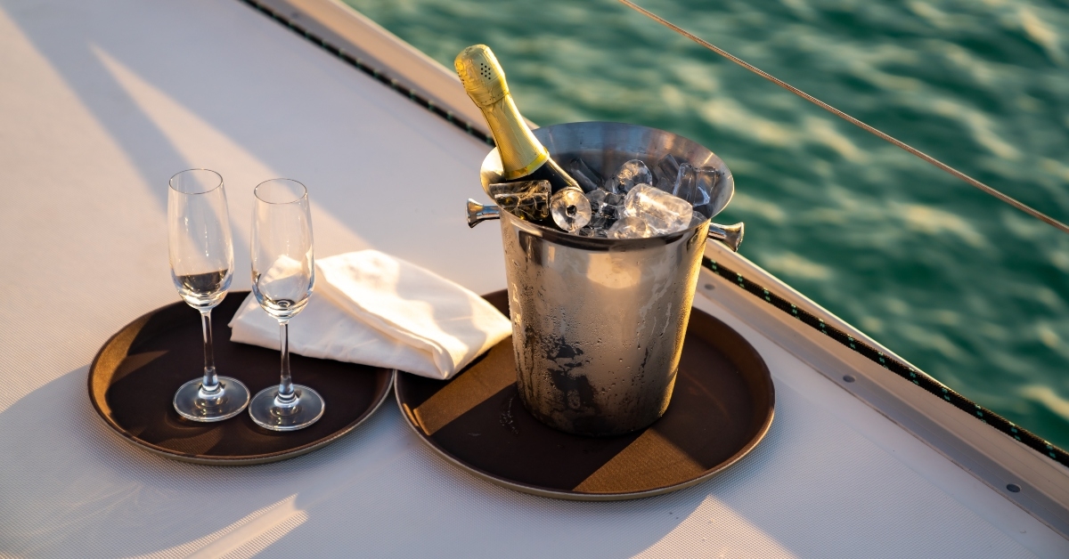 champagne bottle in ice bucket