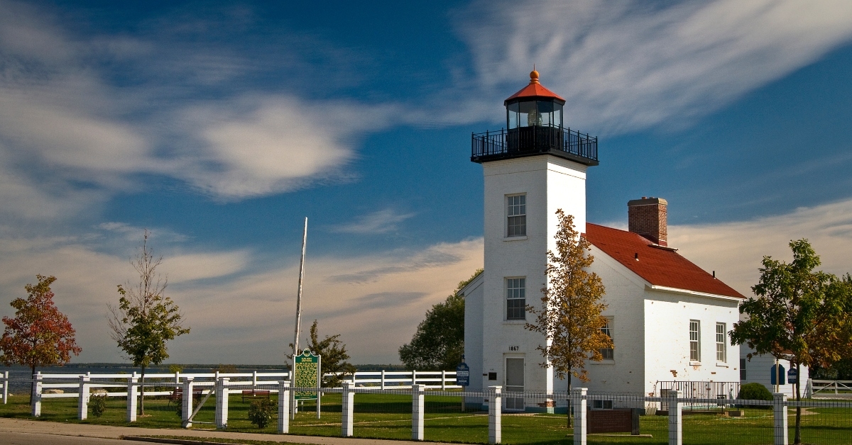 afternoon light on sand point lighthouse