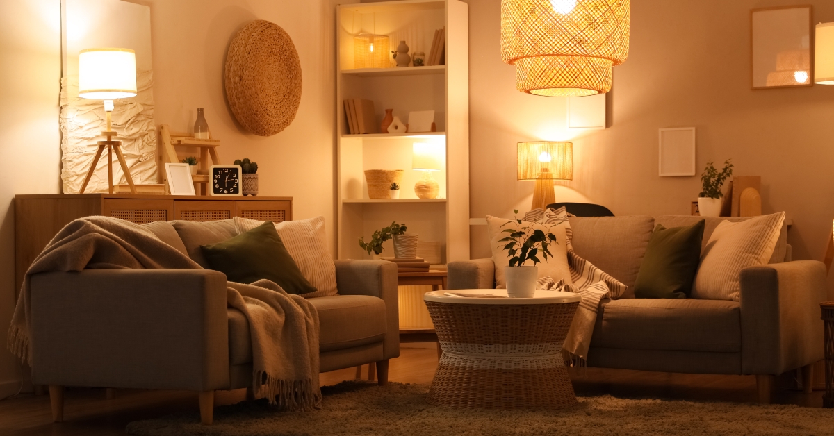 Interior of living room with sofas