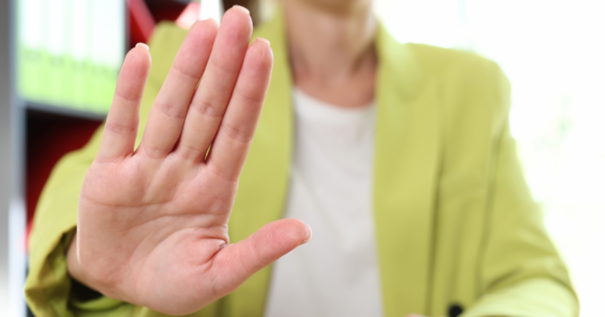 Female showing protesting gesture