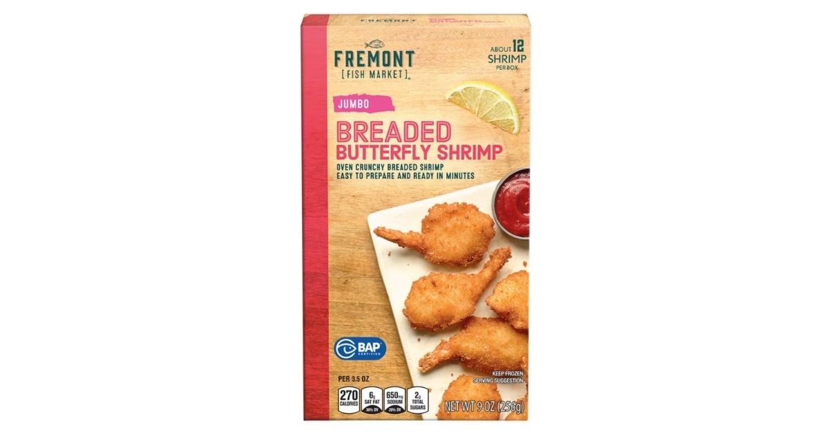 Box of breaded butterfly shrimp
