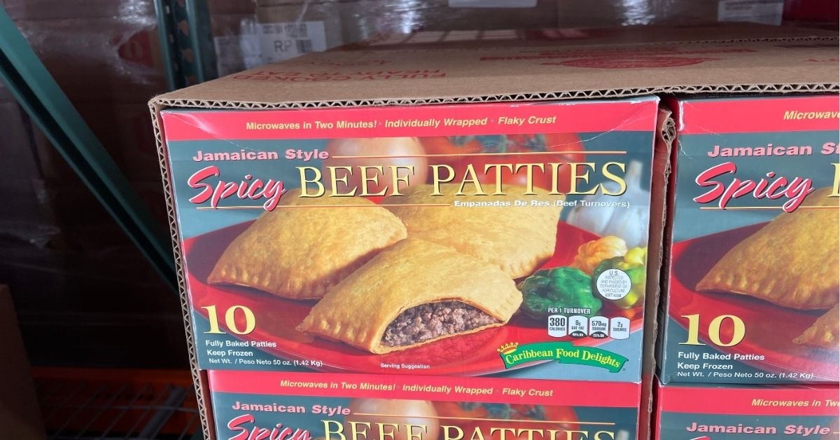 box of spicy beef patties