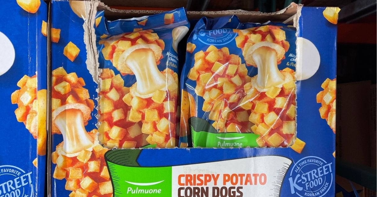 Potato corn dogs displayed in shelf