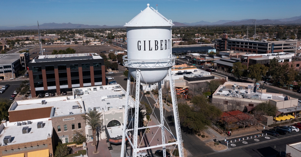 sunlight shines on the historic downtown water