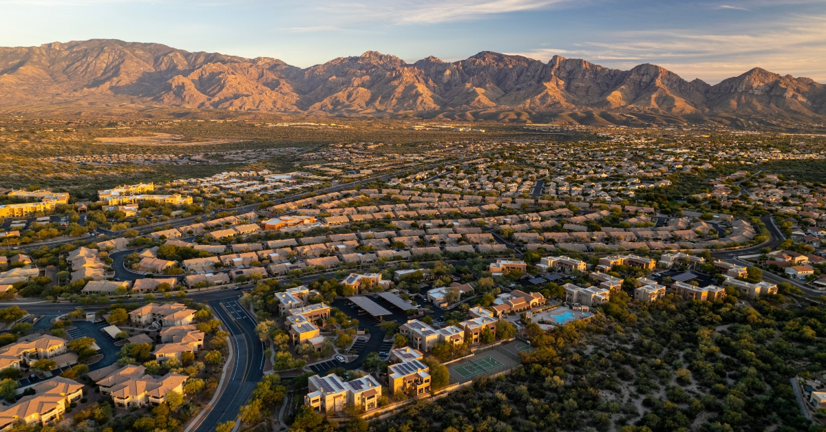 Aerial Sunset View with Majestic Mountains
