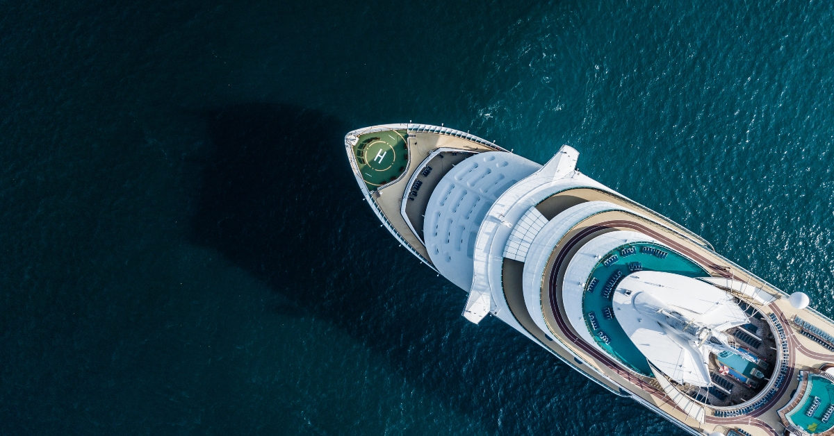 Aerial view beautiful large cruise ship at sea