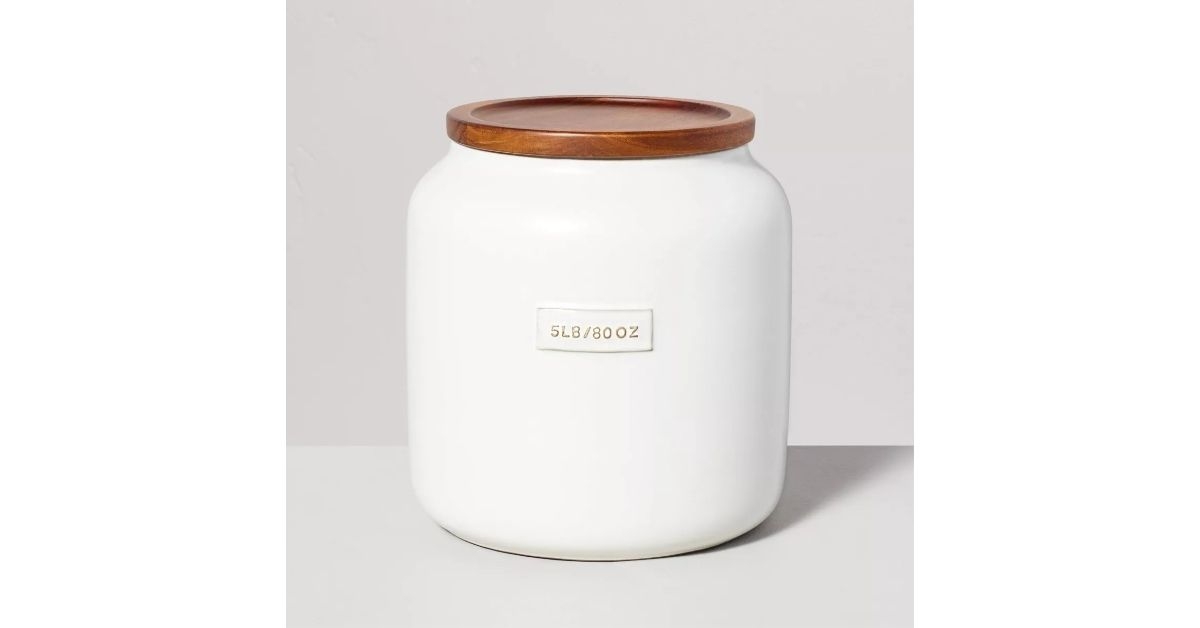 stoneware canister with wood lid