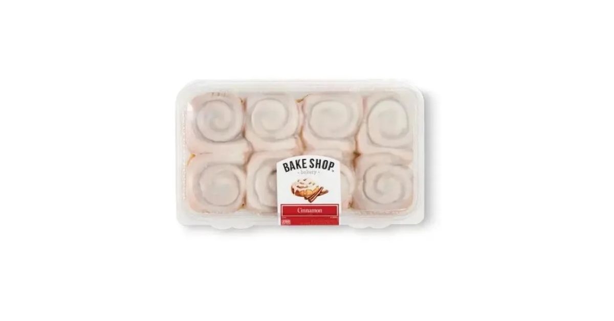A box of Bake Shop Cinnamon Sweet Rolls