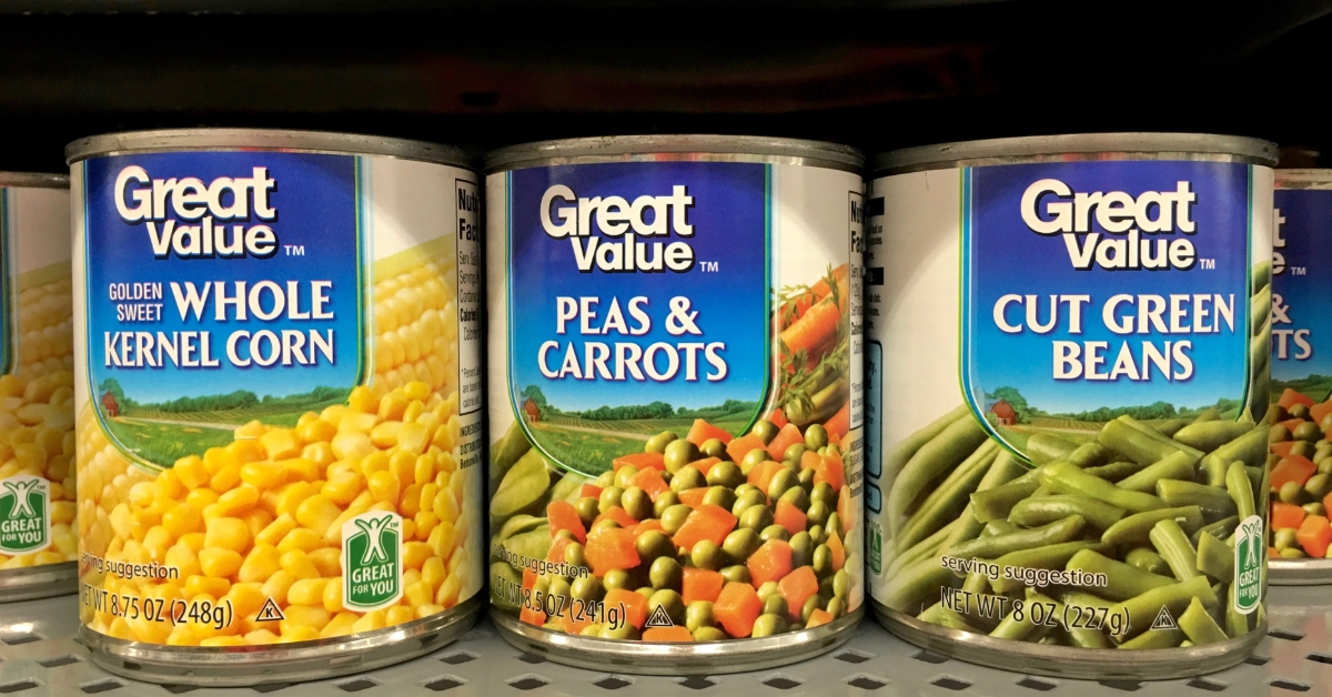 Cans displaying the Great Value brand 