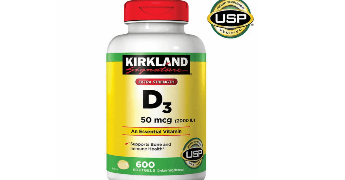 Jar of D3 supplement from Kirkland Signature