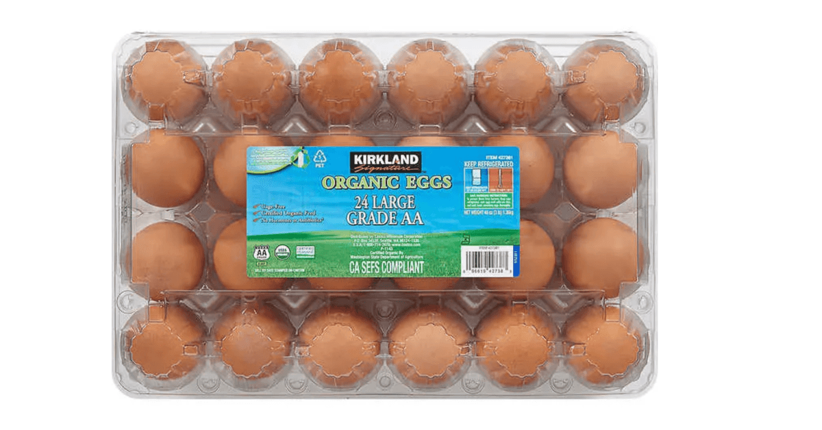 two dozen organic eggs from Kirkland Signature