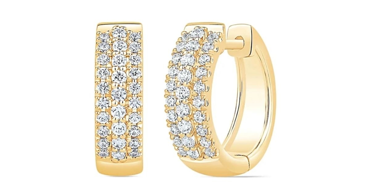 T.W. Diamond Huggie Hoop Earrings in 14K Gold