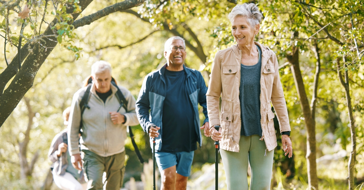 elderly people hiking