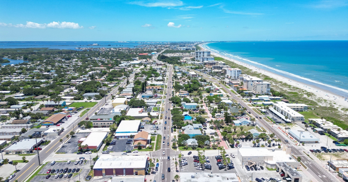 a sunny day on Downtown Cocoa Beach
