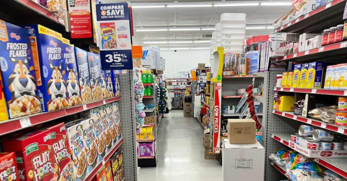 looking down an aisle