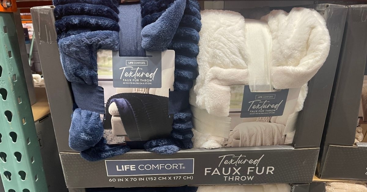 textured fur throw on display