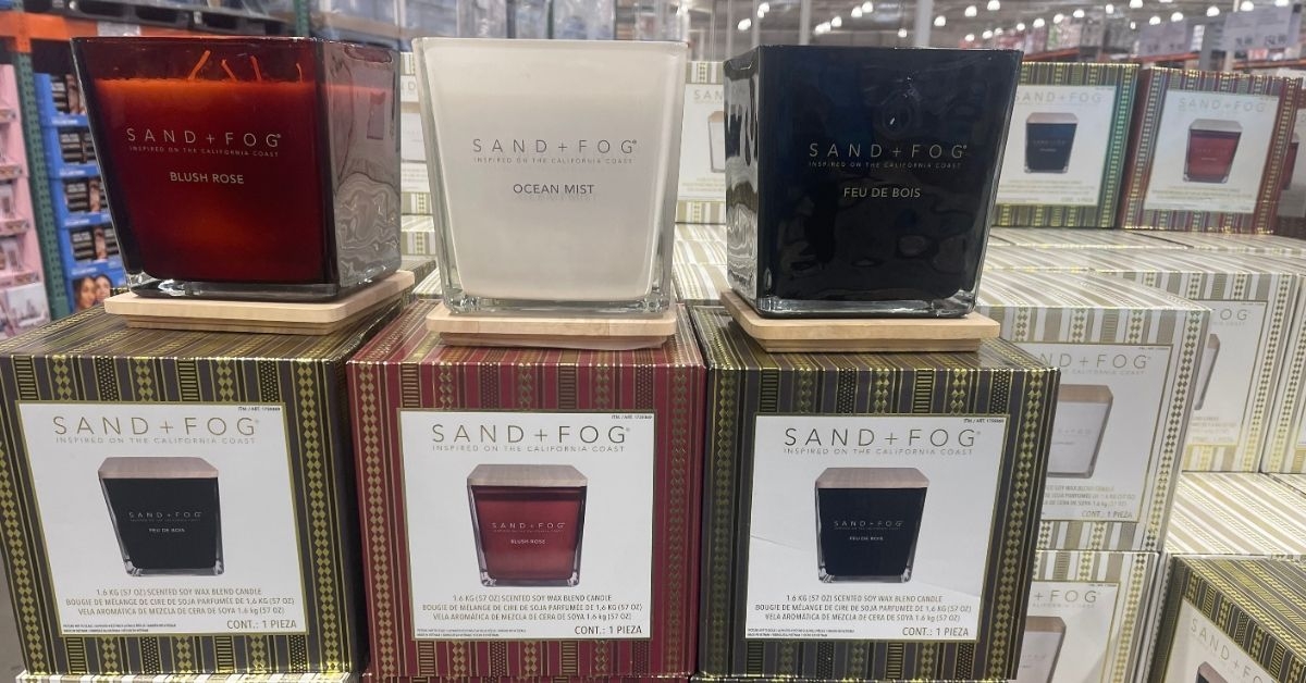 sand fog square candles in display