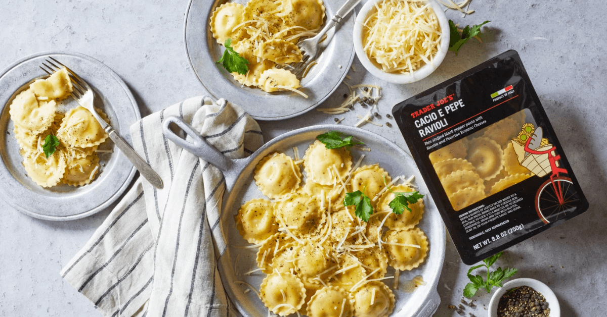 Plate of Trader Joe's Cacio e Pepe Ravioli