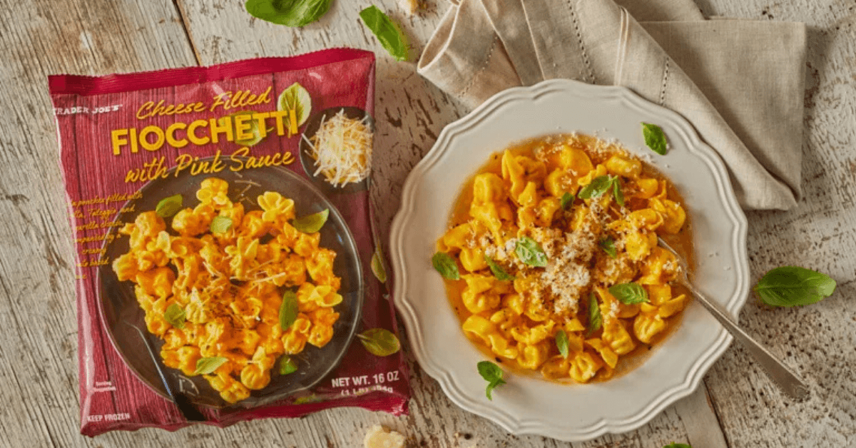 Fiocchetti pasta dish and bag from Trader Joe's